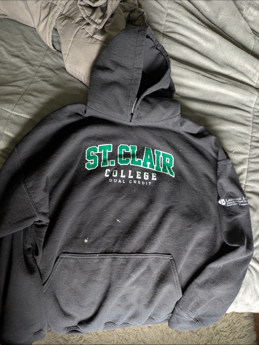 Gildan Black Hoodie with Green and White Lettering